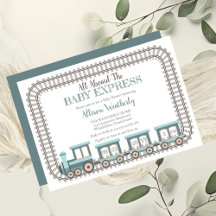 ベビー列車の男の表現子の赤ちゃんシャワーに乗って