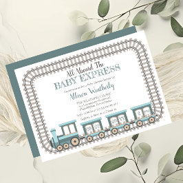 ベビー列車の男の表現子の赤ちゃんシャワーに乗って 招待状