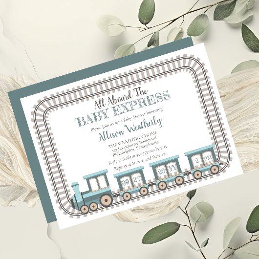ベビー列車の男の表現子の赤ちゃんシャワーに乗って 招待状