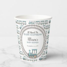 ベビー列車の男の表現子の赤ちゃんシャワーに乗って 紙コップ