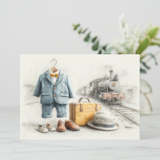 ベビー列車車掌1歳の誕生日 招待状 (スタンド正面)