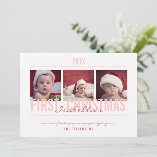 ベビー初のクリスマス・フォトカードで赤ちゃん女の子に シーズンカード (スタンド正面)