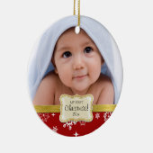 ベビー初のクリスマス。白と赤の雪片 セラミックオーナメント (右)
