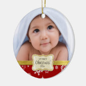 ベビー初のクリスマス。白と赤の雪片 セラミックオーナメント (左)