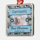 ベビー初のクリスマス、青と黒 メタルオーナメント (左)