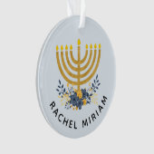 ベビー初のハヌカー |日付キープサケブルー&金ゴールド オーナメント (正面)