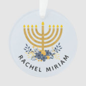 ベビー初のハヌカー |日付キープサケブルー&金ゴールド オーナメント (正面)