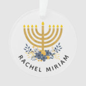 ベビー初のハヌカー |日付キープサケブルー&金ゴールド オーナメント (正面)