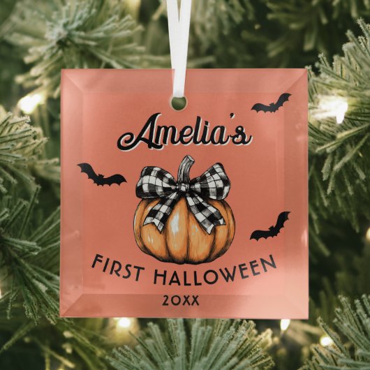 ベビー初のハロウィンカボチャこうもり ガラスオーナメント (インサイチュ)