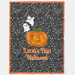 ベビー初のハロウィンカボチャのパーソナライズ名 フリースブランケット