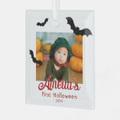 ベビー初のハロウィーンブラックこうもり写真 ガラスオーナメント (正面左)