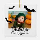 ベビー初のハロウィーンブラックこうもり写真 セラミックオーナメント (裏面)