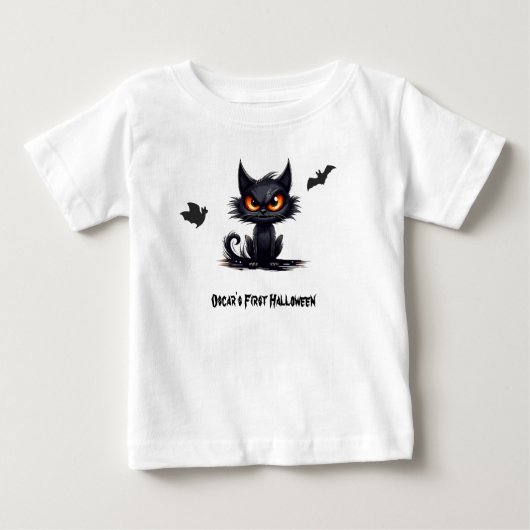 ベビー初のハロウィーン。猫の黄色い目。編集可能 ベビーTシャツ (正面)