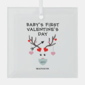 ベビー初のバレンタインデーの贈り物パーソナライズされた ガラスオーナメント (正面)