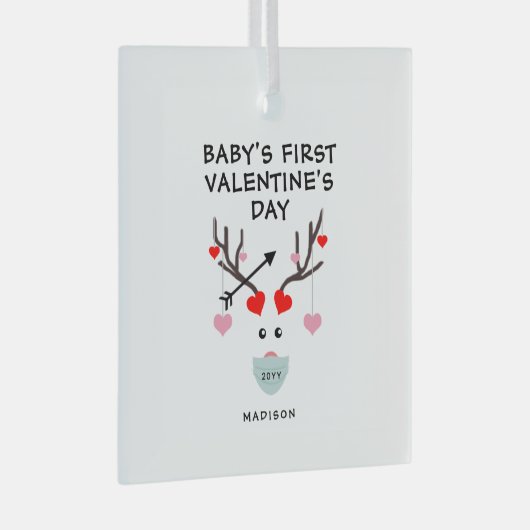 ベビー初のバレンタインデーの贈り物パーソナライズされた ガラスオーナメント (正面右)