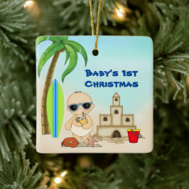 ベビー初のパーソナライズされたクリスマスボーイビーチ セラミックオーナメント