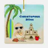 ベビー初のパーソナライズされたクリスマスボーイビーチ セラミックオーナメント (裏面)