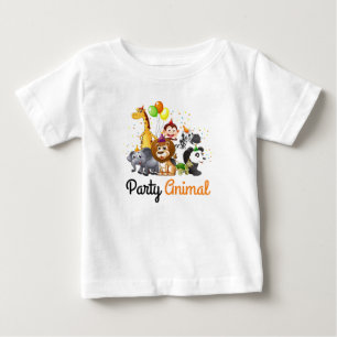 ベビー初のパーティー動物T型 ベビーTシャツ
