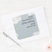 ベビー初のライブラリ蔵書票ブルーグレークラウド スクエアシール (封筒)