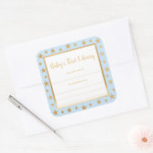 ベビー初のライブラリ蔵書票、青い金ゴールド星 スクエアシール (封筒)