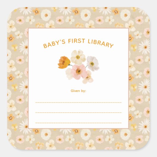 ベビー初の図書室の押し花 スクエアシール (正面)