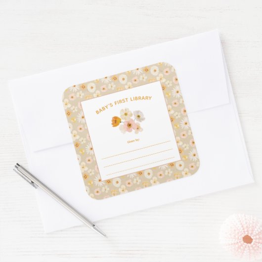 ベビー初の図書室の押し花 スクエアシール (封筒)