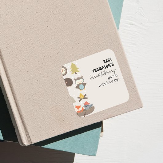 ベビー初の図書館蔵書票アドベンチャー待ち スクエアシール