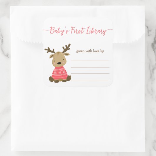 ベビー初の図書館、赤ちゃんシャワー蔵書票 スクエアシール (バッグ)