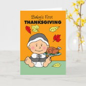 ベビー初の感謝祭の少女の巡礼者 カード (黄色い花)