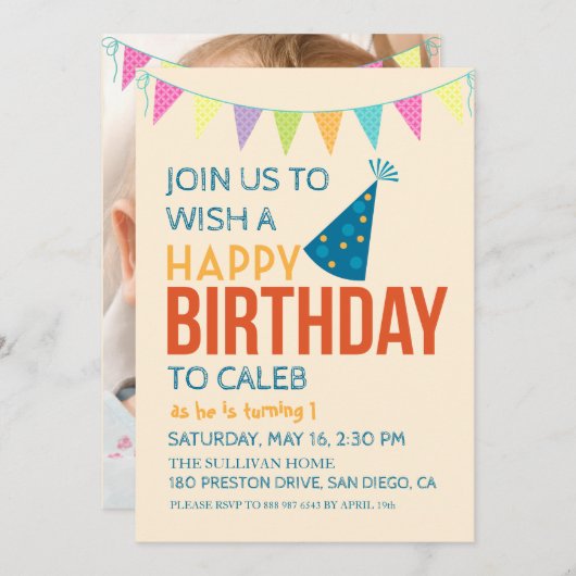 ベビー初の誕生日かわいい子の誕生日写真 招待状 (正面/裏面)