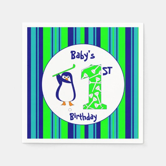 ベビー初の誕生日ゴルフィングペンギン スタンダードカクテルナプキン (正面)