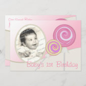 ベビー初の誕生日棒つきキャンデー 招待状 (正面/裏面)