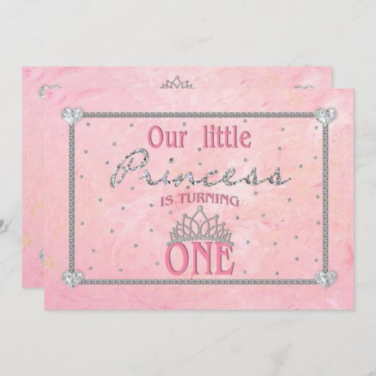 ベビー初の誕生日-プリンセス招待状 – ピンク 招待状 (正面/裏面)