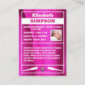 ベビー初の野球カードガール誕生のお知らせ コーリングカード (裏面)