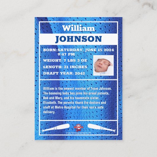 ベビー初の野球カードボーイ誕生のお知らせ コーリングカード (裏面)