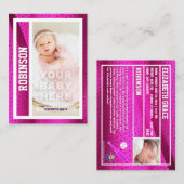 ベビー初の野球カード誕生アナウンスピンク コーリングカード (正面/裏面)