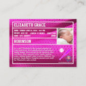 ベビー初の野球カード誕生アナウンスピンク コーリングカード (裏面)