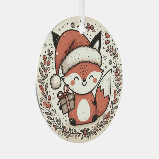 ベビー初めてのクリスマスかわいいキツネ メタルオーナメント (正面右)
