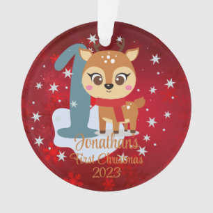 ベビー初めてのクリスマスかわいいトナカイモダンカラー オーナメント