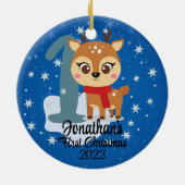 ベビー初めてのクリスマスかわいいトナカイモダンカラー セラミックオーナメント (裏面)