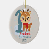 ベビー初めてのクリスマスかわいいトナカイモダンカラー セラミックオーナメント (右)