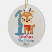 ベビー初めてのクリスマスかわいいトナカイモダンカラー セラミックオーナメント (左)