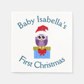 ベビー初めてのクリスマスかわいいパープルフクロウ紙 スタンダードカクテルナプキン (正面)