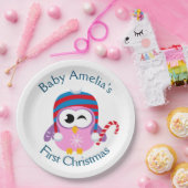 ベビー初めてのクリスマスかわいいピンクフクロウ ペーパープレート (パーティー)