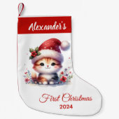 ベビー初めてのクリスマスかわいい猫パーソナライズされた スモールクリスマスストッキング (正面)