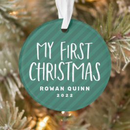 ベビー初めてのクリスマスかわいい緑のストライプの写真 オーナメント