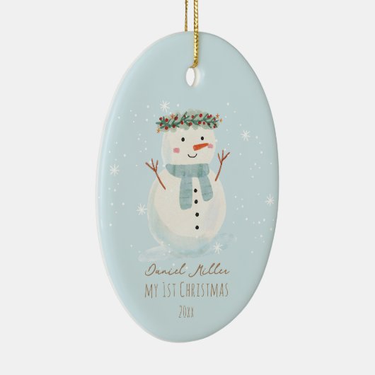 ベビー初めてのクリスマスかわいい雪だるまとスノーフレーク セラミックオーナメント (右)