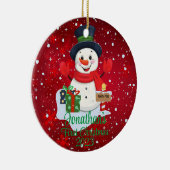 ベビー初めてのクリスマスかわいい雪だるまブラックハット セラミックオーナメント (右)