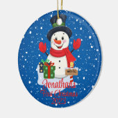 ベビー初めてのクリスマスかわいい雪だるまブラックハット セラミックオーナメント (左)