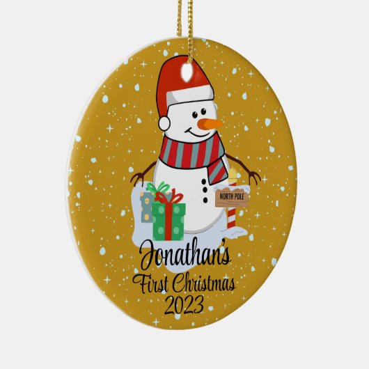 ベビー初めてのクリスマスかわいい雪だるまモダン色 セラミックオーナメント (右)